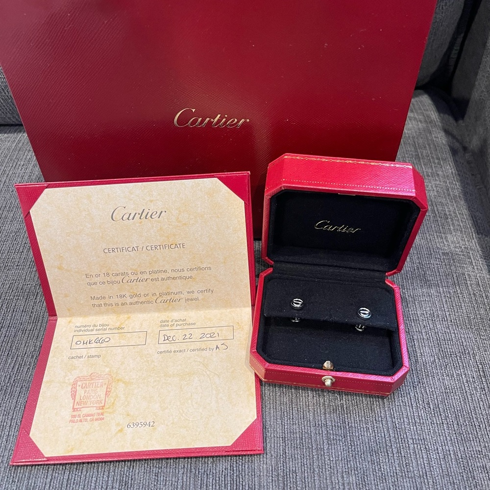 New Cartier LOVE earrings - 18k white gold - receipt and Cartier certificate.